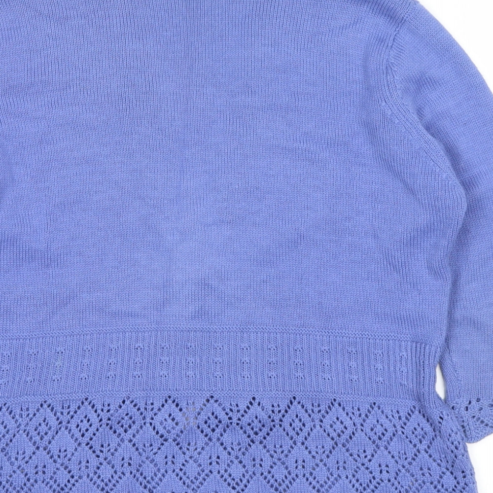 Brand and care label for Dash women’s blue cardigan jumper, size UK 12
