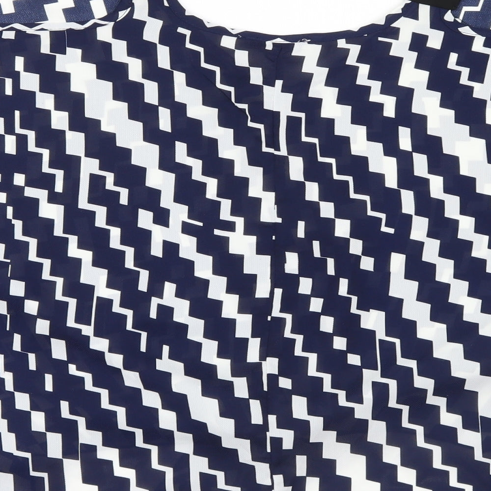 Vinceotto Womens Blue Geometric Mesh Basic Blouse Size L - Open Shoulders
