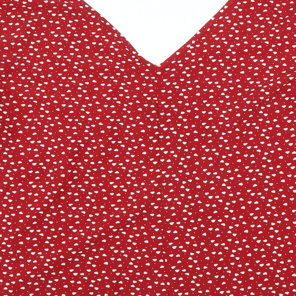 Preworn Womens Red Basic Blouse Size 2XL - heart pattern