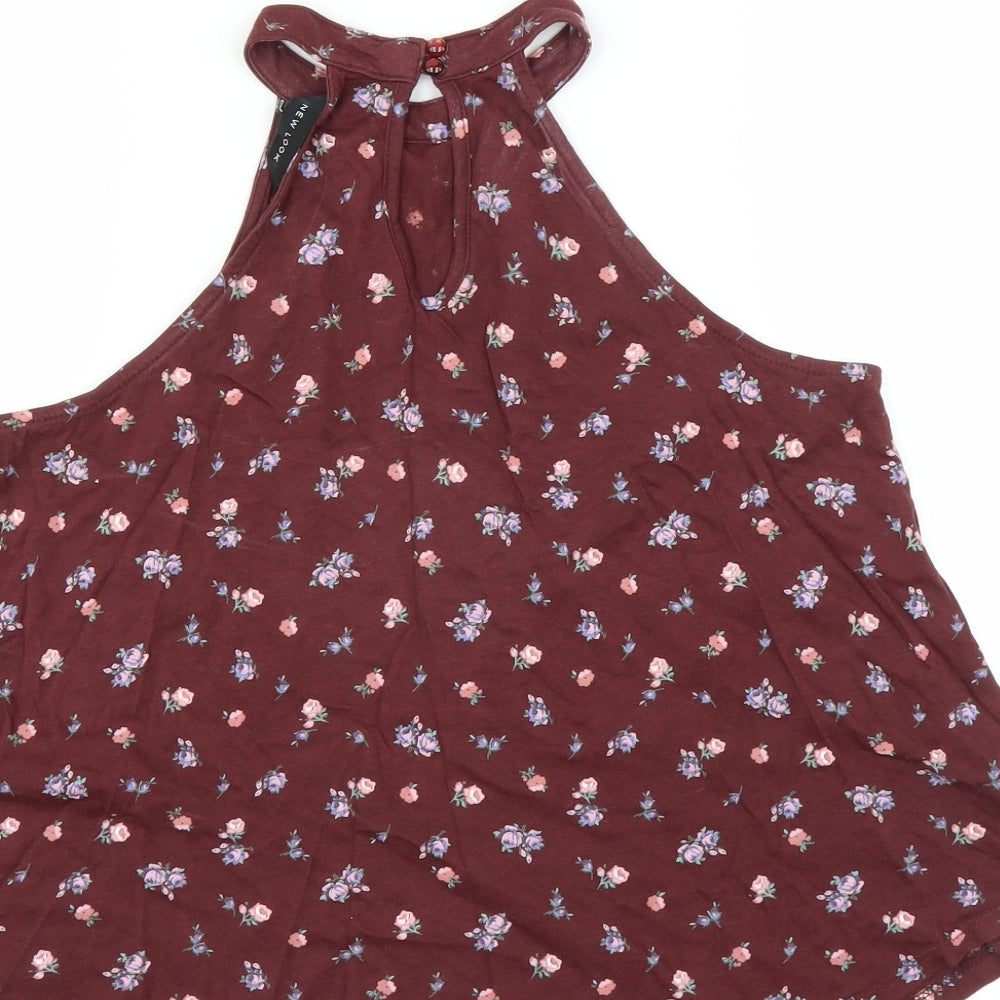 New Look Womens Red Floral Basic Blouse Size 8 - Burgundy