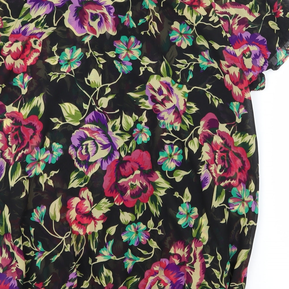 Oxolloxo Womens Black Floral Basic Blouse Size S