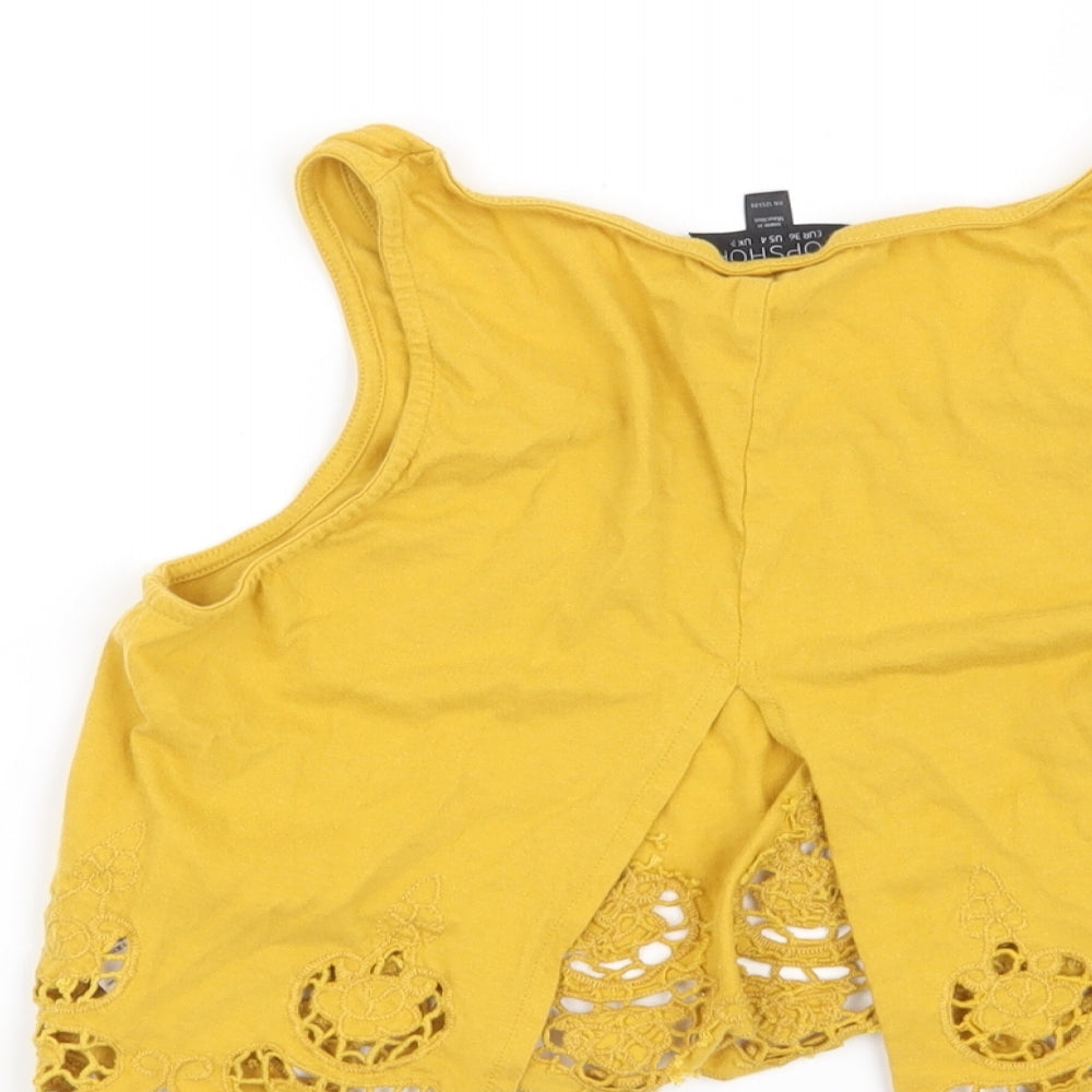 Topshop Womens Yellow Geometric Cropped T-Shirt Size 8
