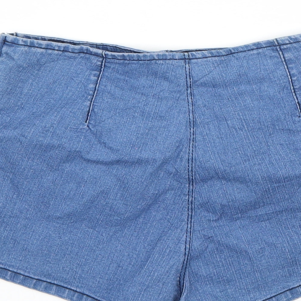 Brand and care label for ASOS women’s blue bermuda shorts, size UK 12