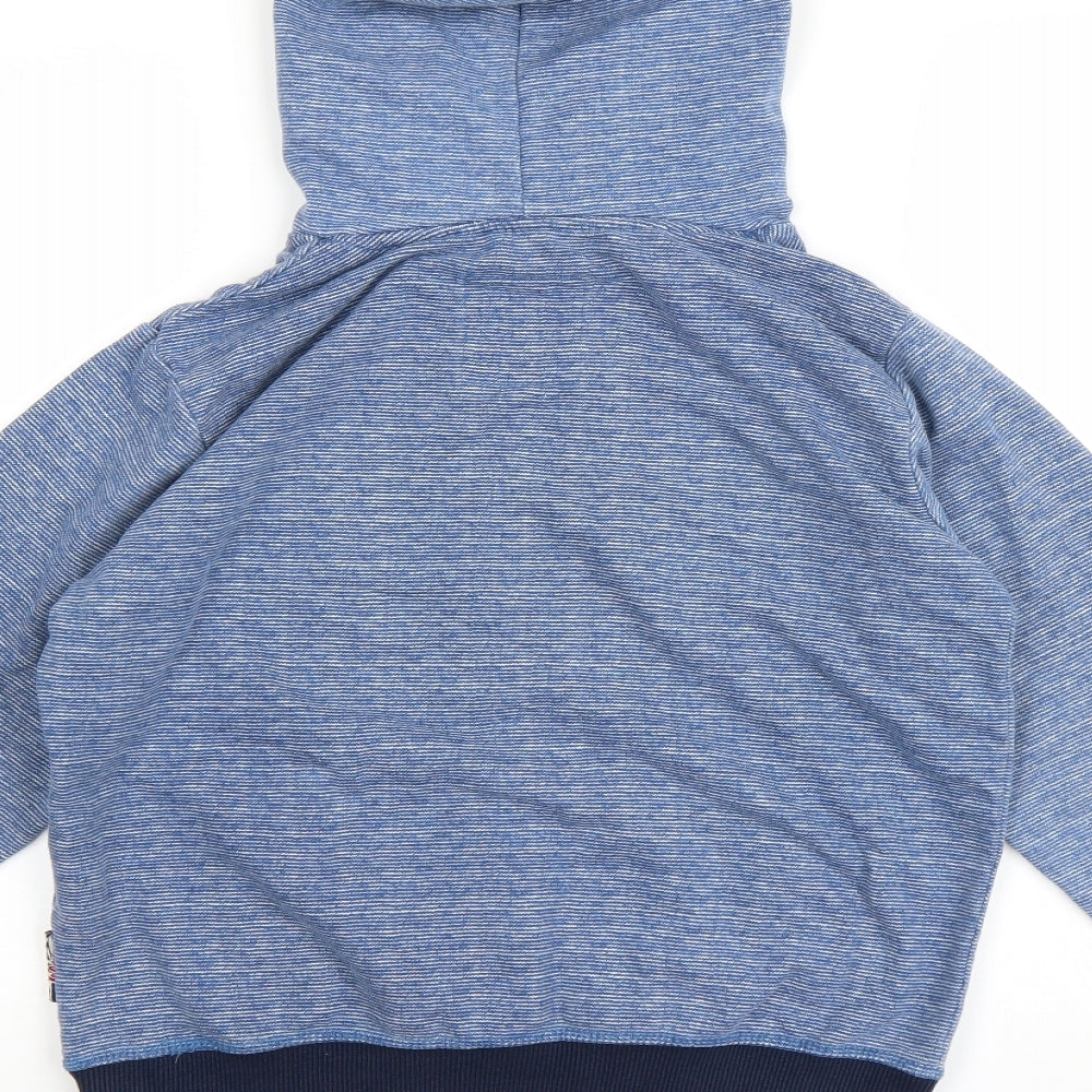 Brand and care label for Lee Cooper boys’ blue striped pullover hoodie, size 13, years