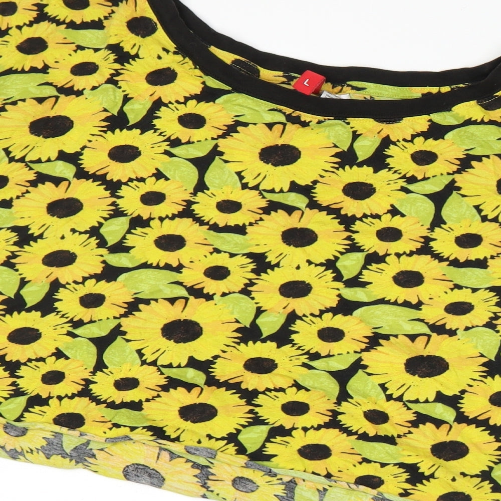 H&M Womens Yellow Floral Basic T-Shirt Size L