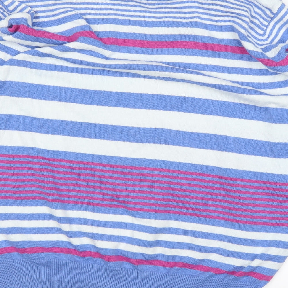 Brand and care label for EWM women’s blue striped jumper, size L