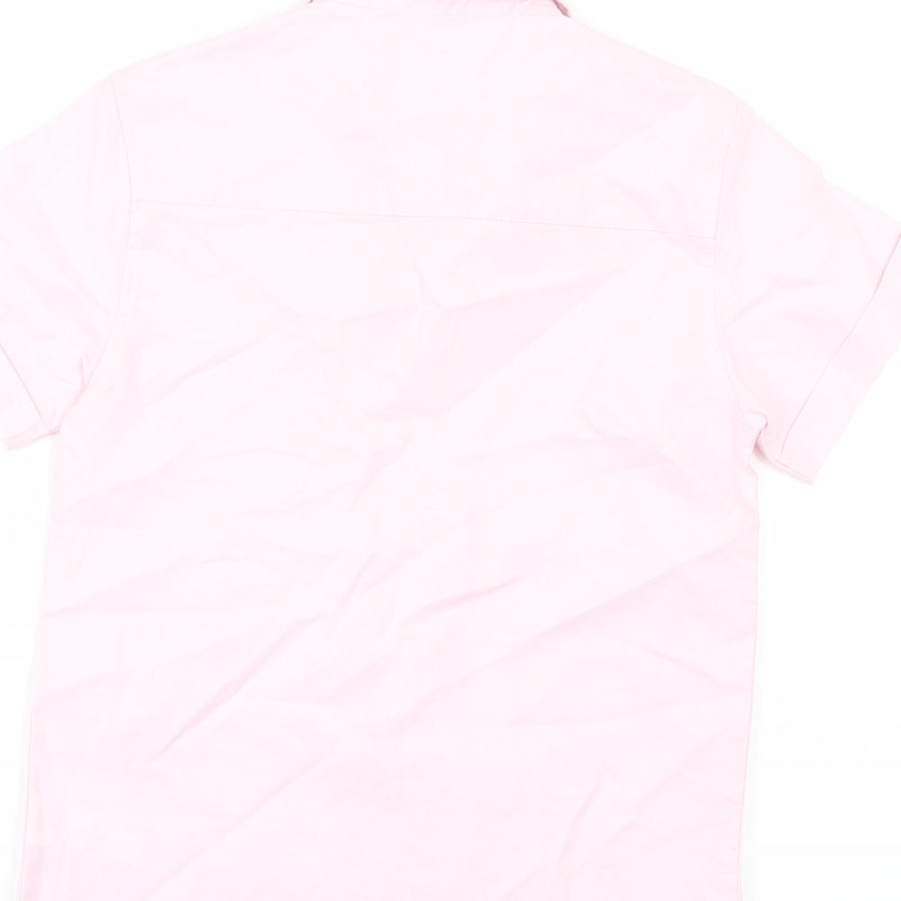 Brand and care label for Primark boys’ pink basic button-up, size 7-8, years
