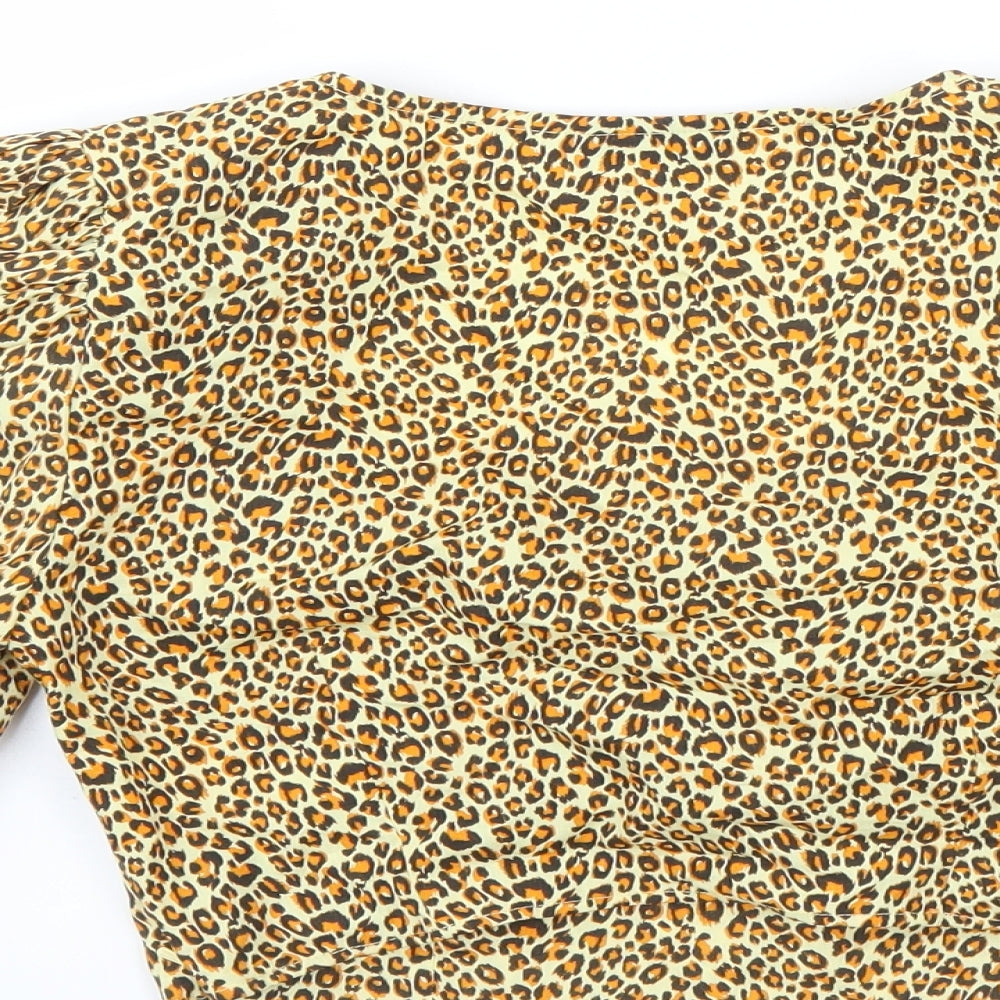 Topshop Womens Brown Animal Print Basic Blouse Size 8