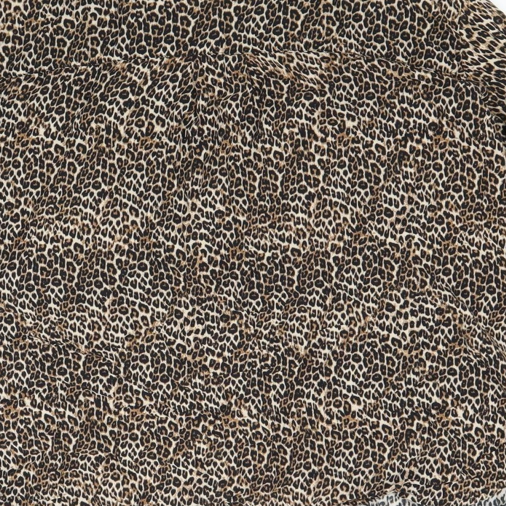 Bershka Womens Brown Animal Print Basic Button-Up Size S