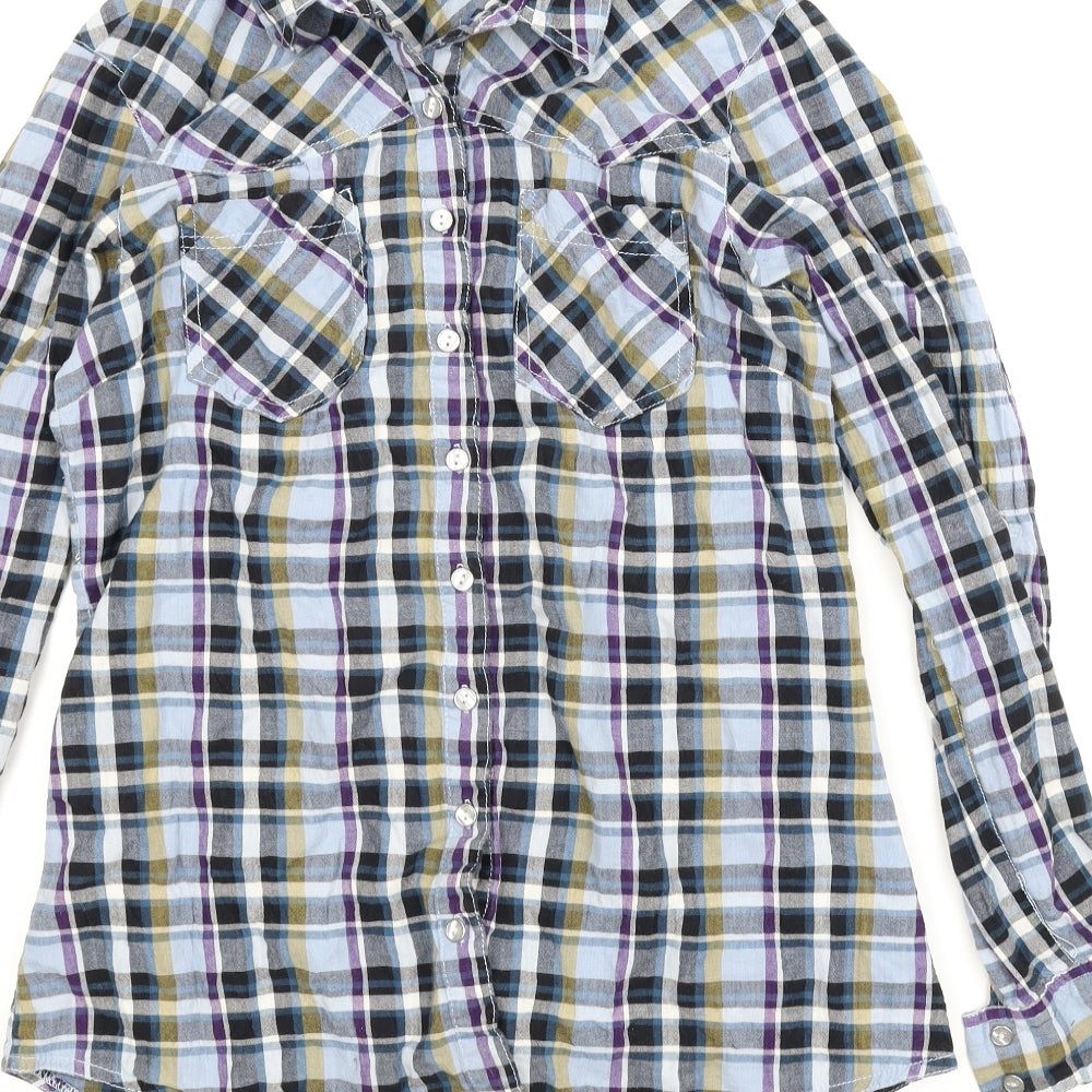 Dorothy Perkins Womens Blue Plaid Basic Button-Up Size 12