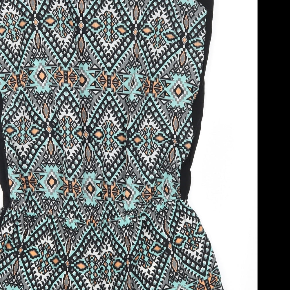 Myse Womens Blue Geometric Playsuit One-Piece Size L