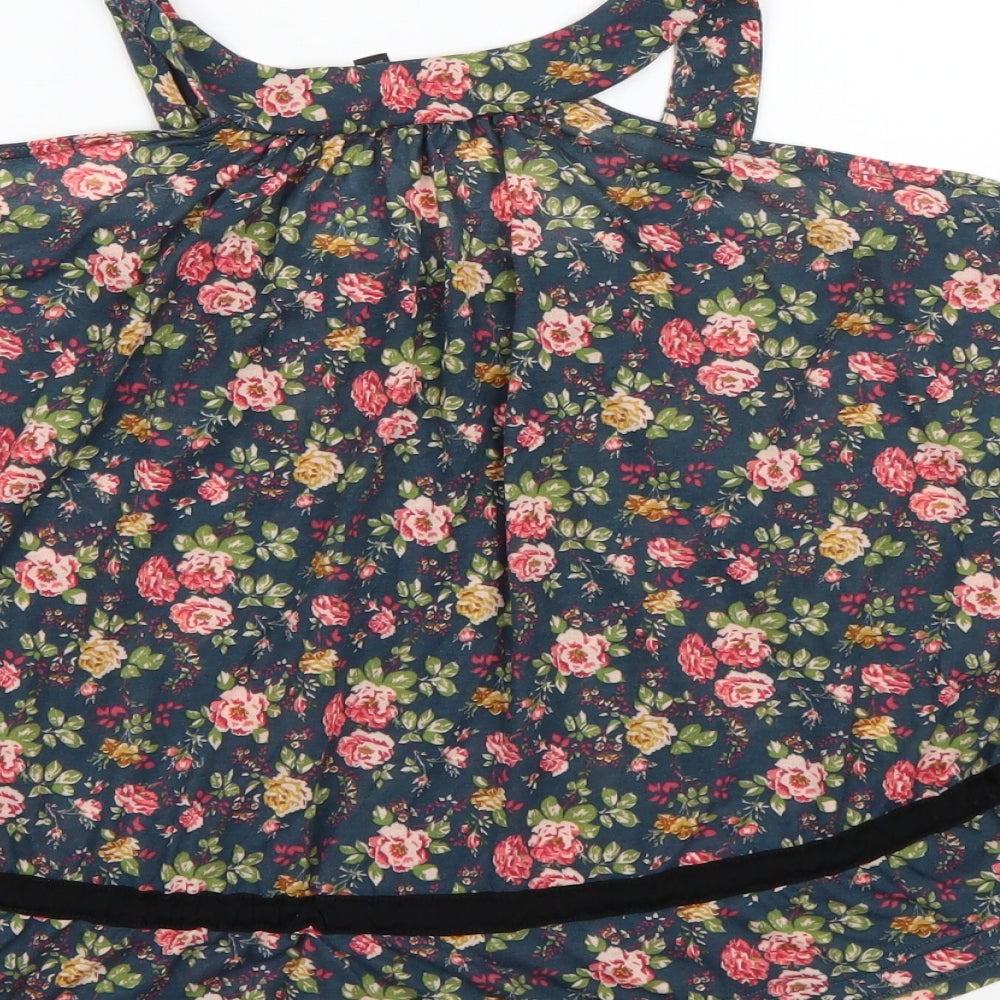 Topshop Womens Blue Floral Basic Blouse Size 10