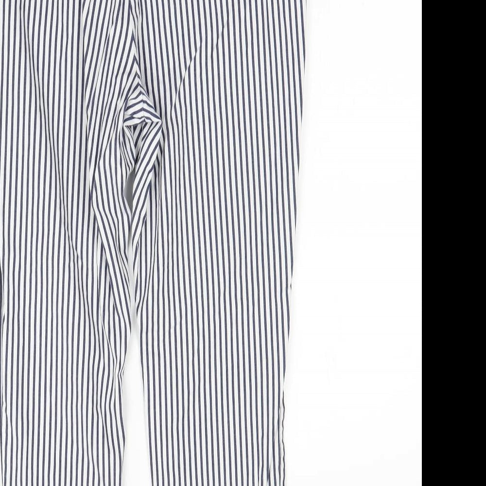 Brand and care label for Vera Moda women’s white striped trousers, size S, 28.5-inch leg