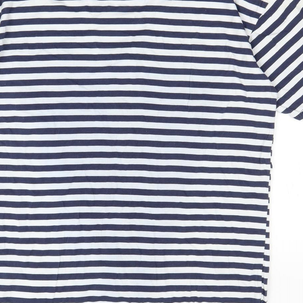 Preworn Womens Blue Striped Basic T-Shirt Size XL