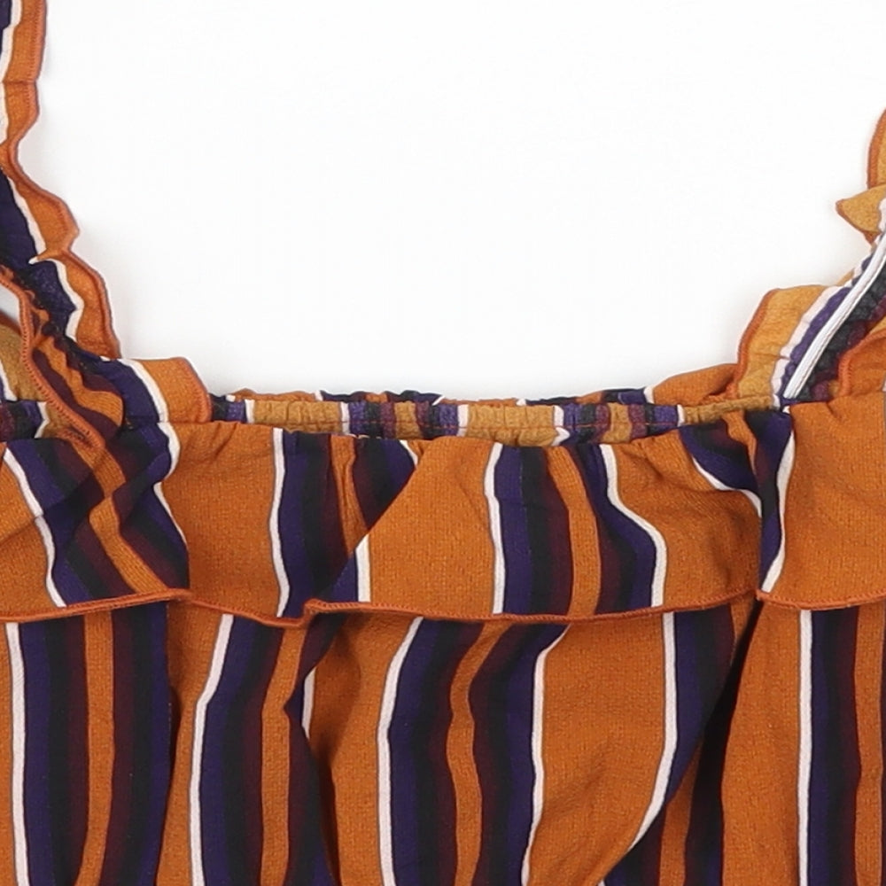 Pretty Little Thing Womens Brown Striped Cropped Tank Size 10