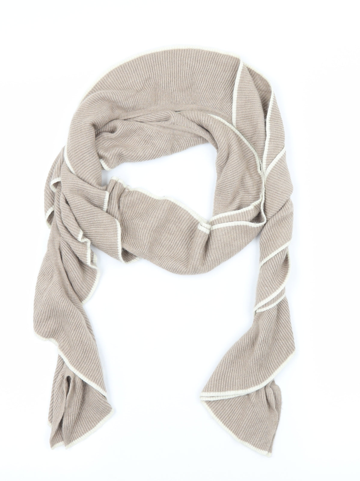 Front view of Preworn women’s brown striped knit scarf