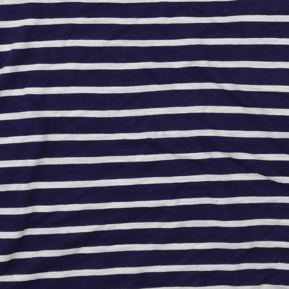 Brand and care label for Papaya women’s blue striped basic t-shirt, size UK 16