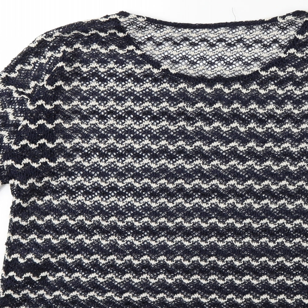 Brand and care label for Next women’s black striped knit jumper, size UK 10