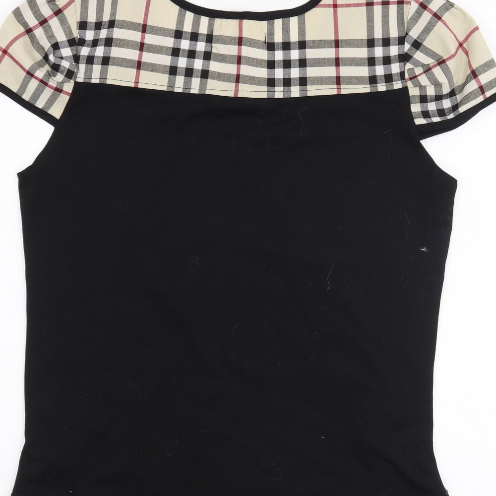 EVER Womens Black Check Basic T-Shirt Size 2XL