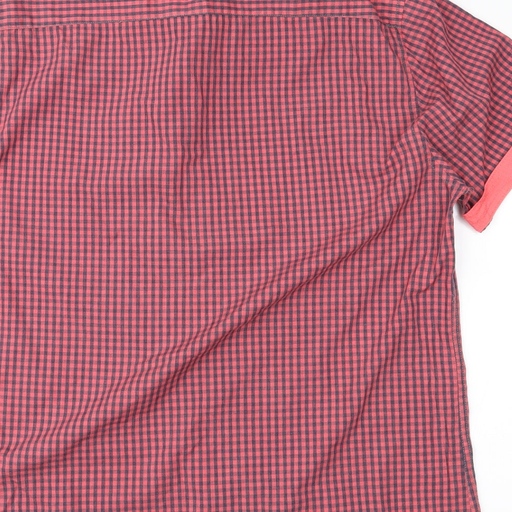 Easy Mens Red Plaid Button-Up Size L