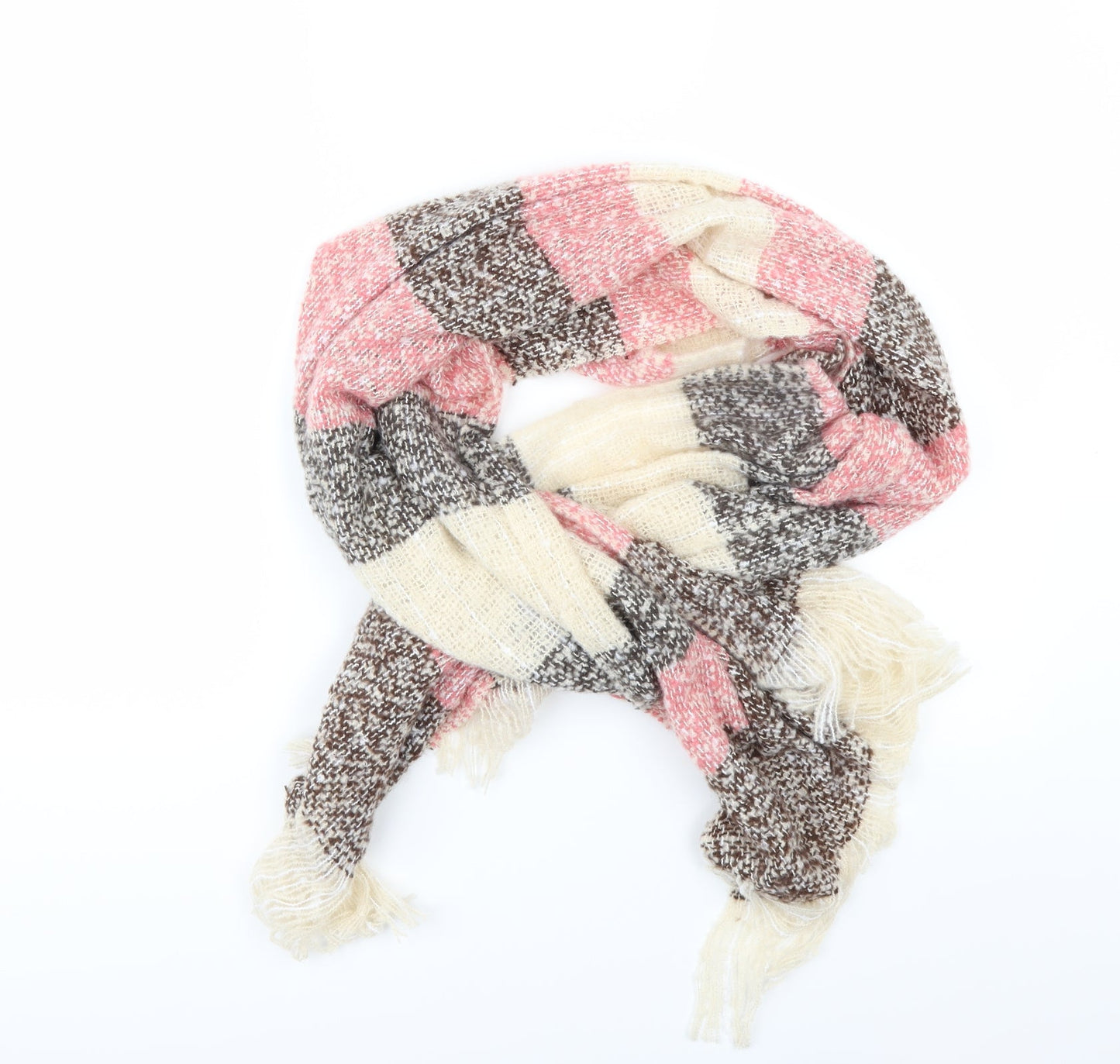 Preworn Womens Beige Striped Microfibre Scarf