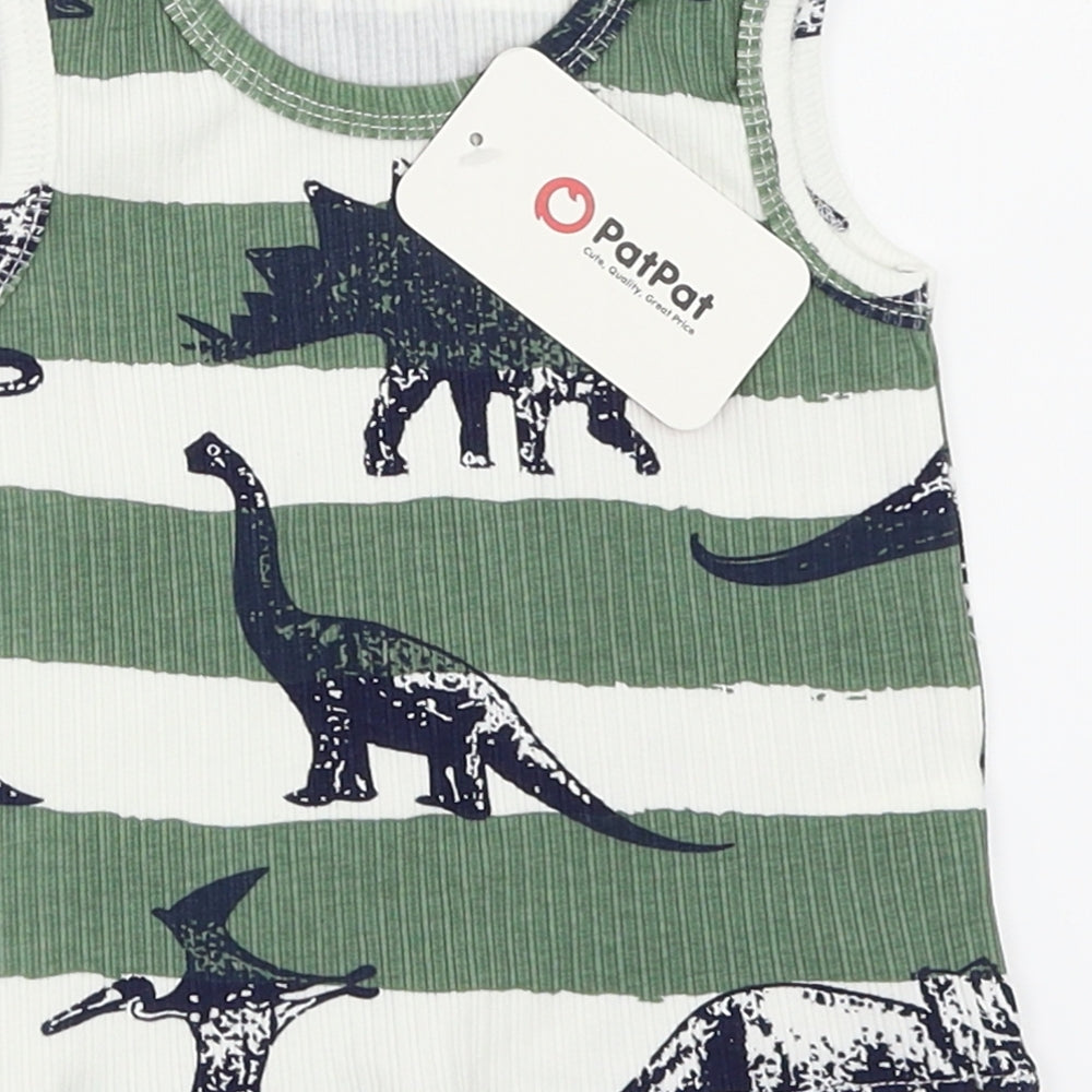 PatPat Boys Green Striped Basic Tank Size 3-6 Months - Dinosaur
