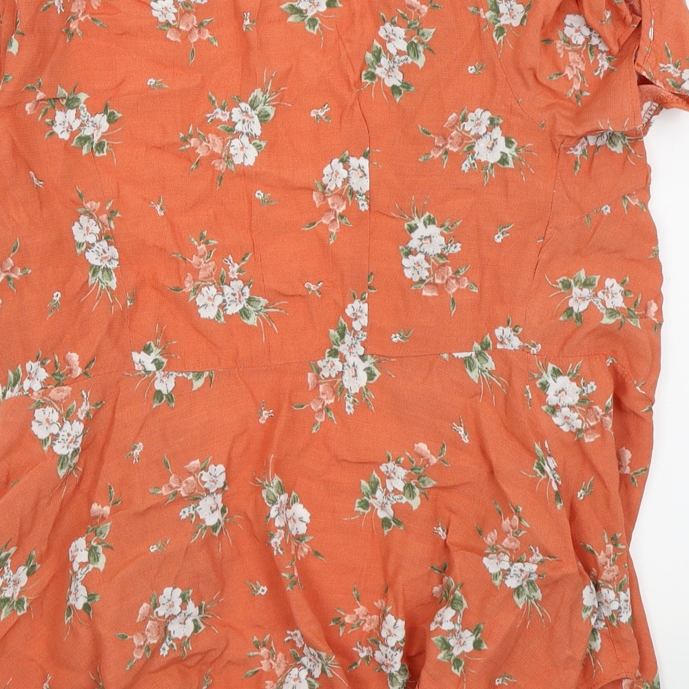 Newlook Womens Orange Floral Basic T-Shirt Size 14 - komono
