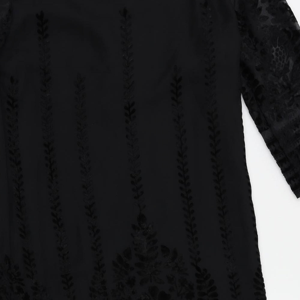 m&s Womens Black Floral Fit & Flare Size 8