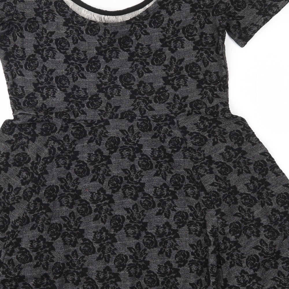 H&M Womens Grey Floral Skater Dress Size S