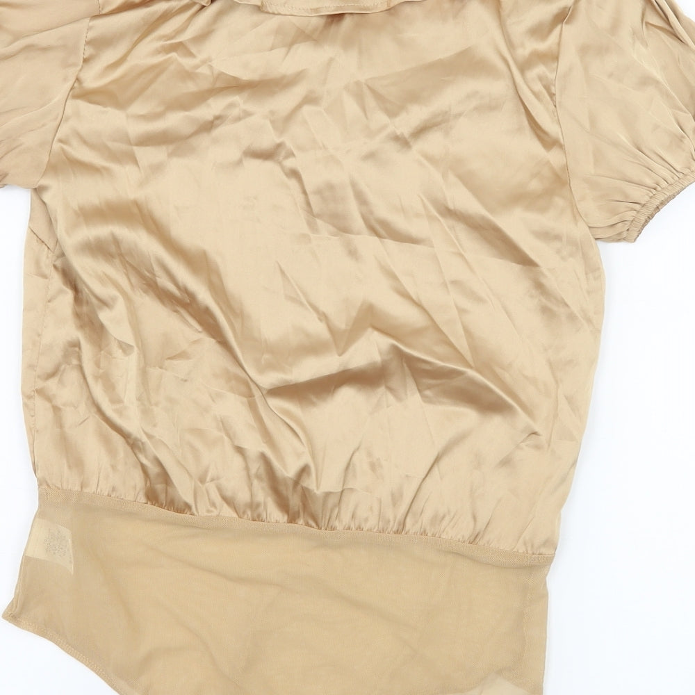 Wild Honey Womens Beige Satin Bodysuit One-Piece Size M