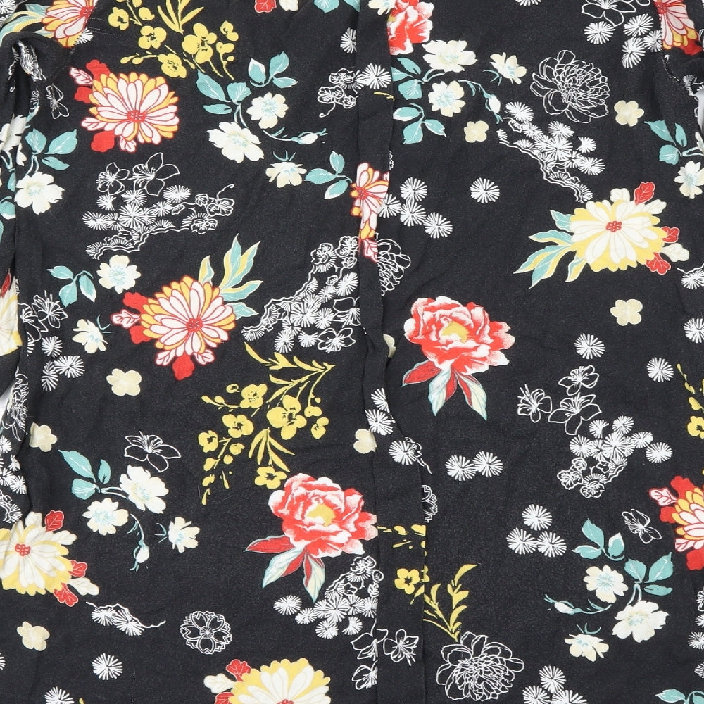 Piano C Womens Black Floral Basic Blouse Size L