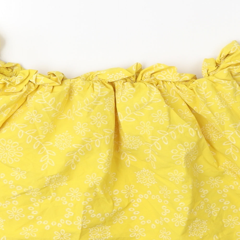 Preworn Womens Yellow Floral Basic Blouse Size M