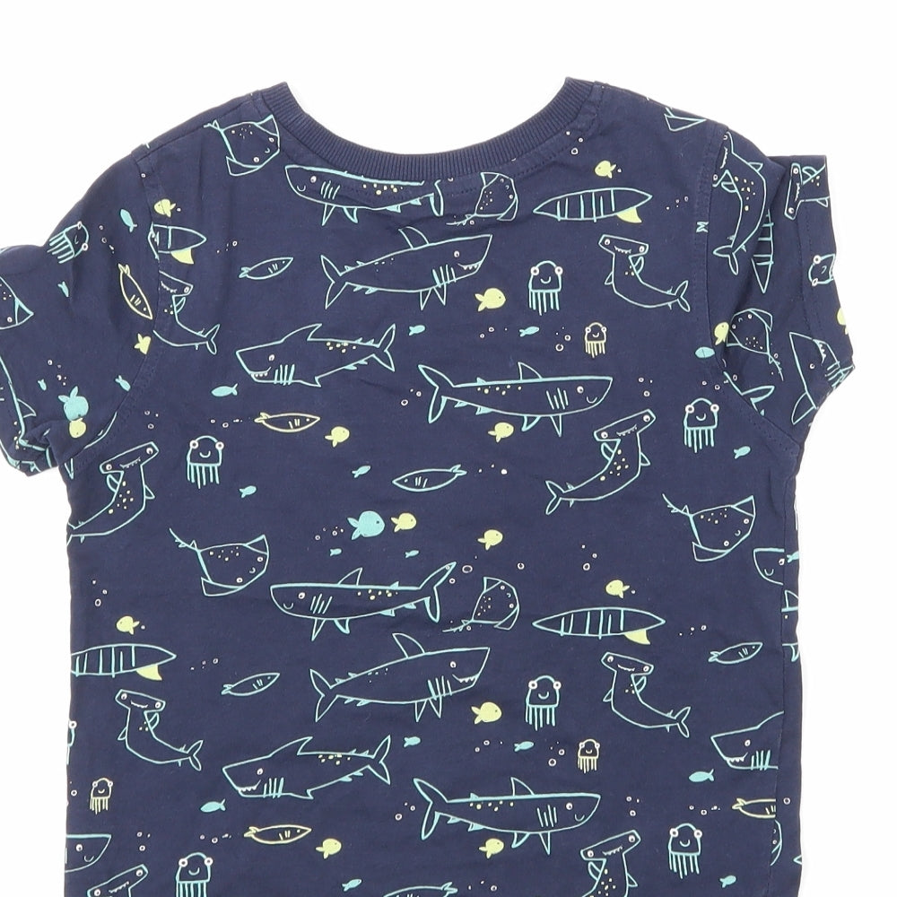 George Girls Blue Animal Print Basic T-Shirt Size 3-4 Years