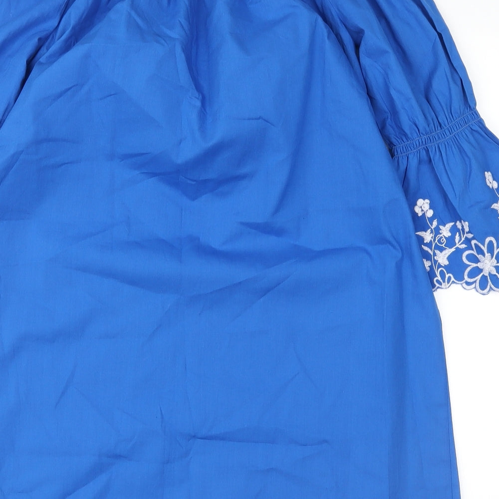 Papaya Womens Blue Floral Basic Blouse Size 10
