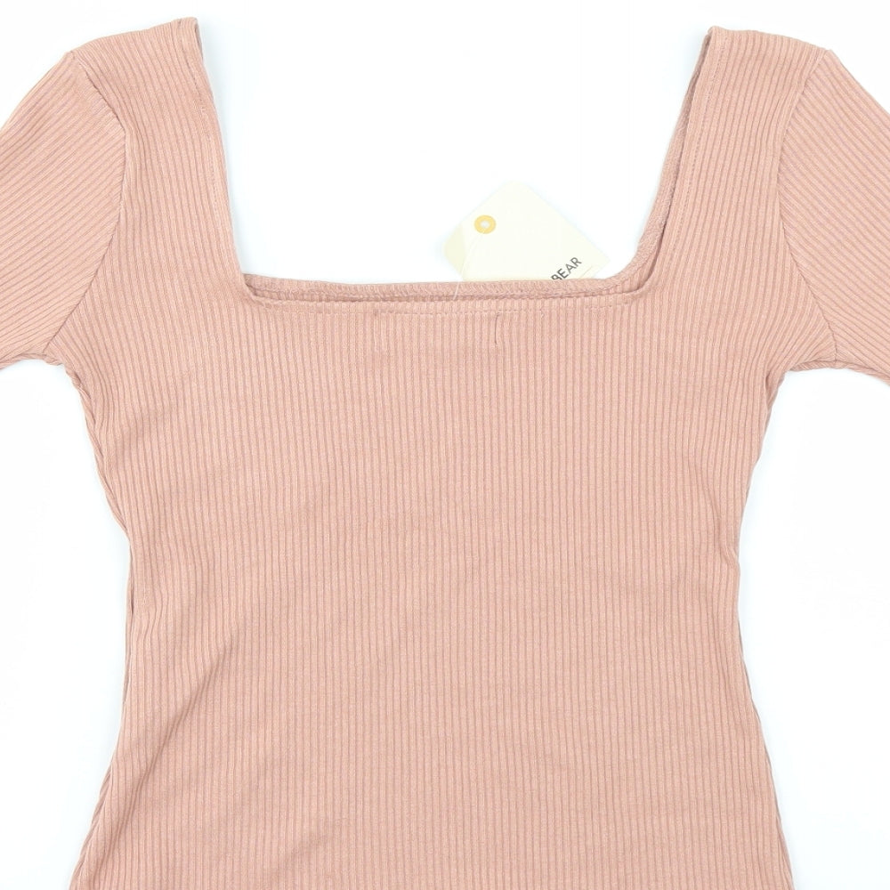 Pull&Bear Womens Pink Cropped T-Shirt Size L