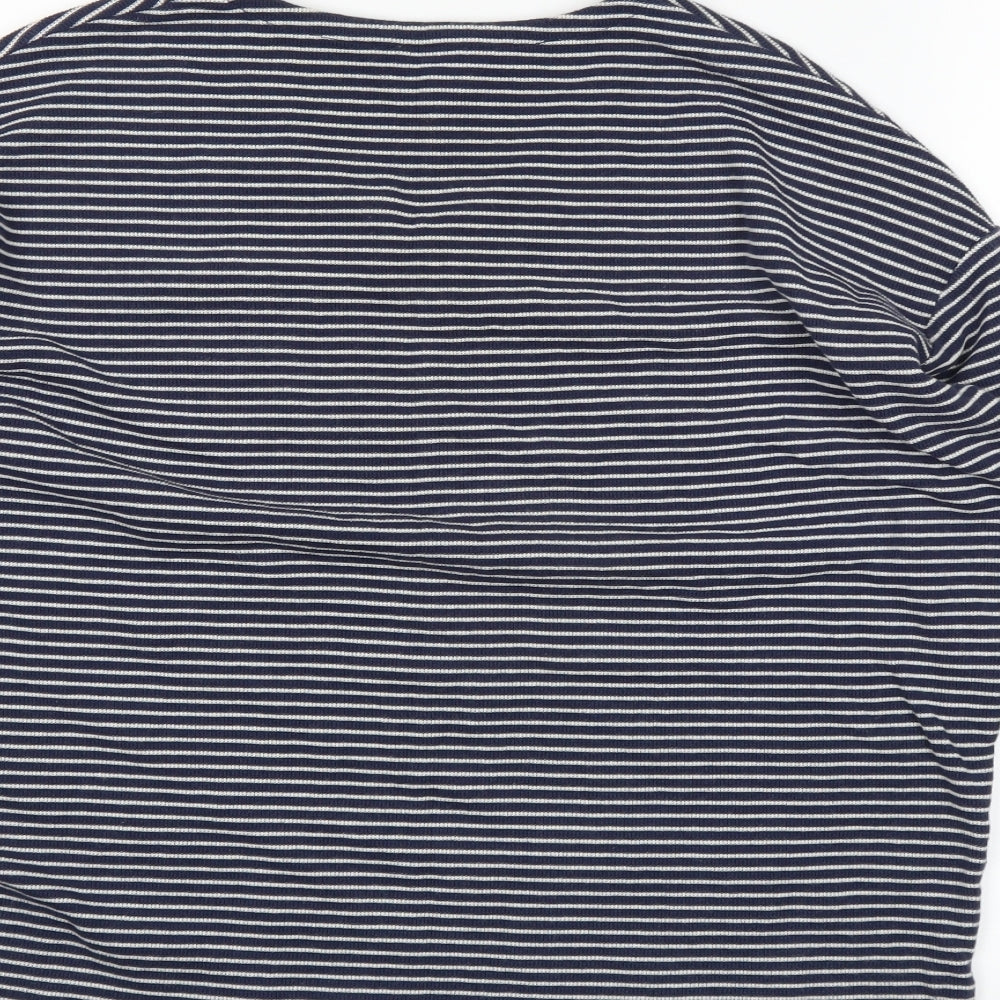 Easy Womens Blue Striped Basic T-Shirt Size S