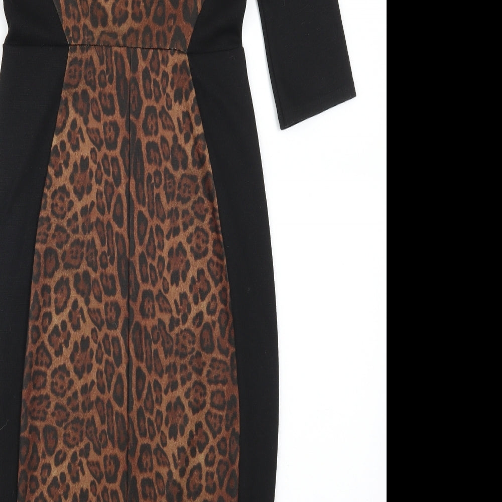 River Island Womens Black Animal Print Pencil Dress Size 8