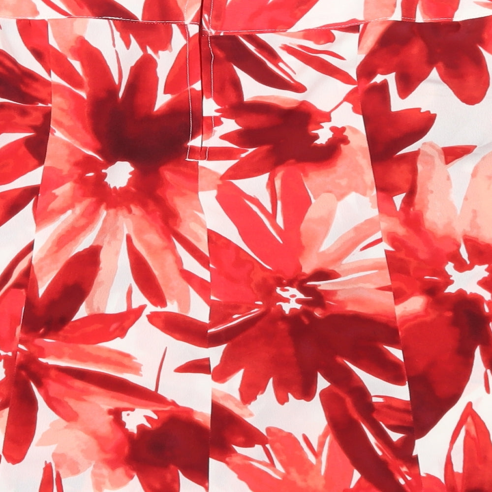 Preworn Womens Red Floral A-Line Skirt Size 36 in