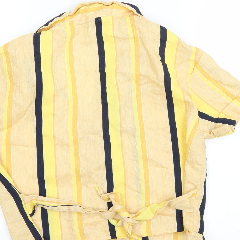 TRF Collection Womens Yellow Striped Basic Blouse Size S