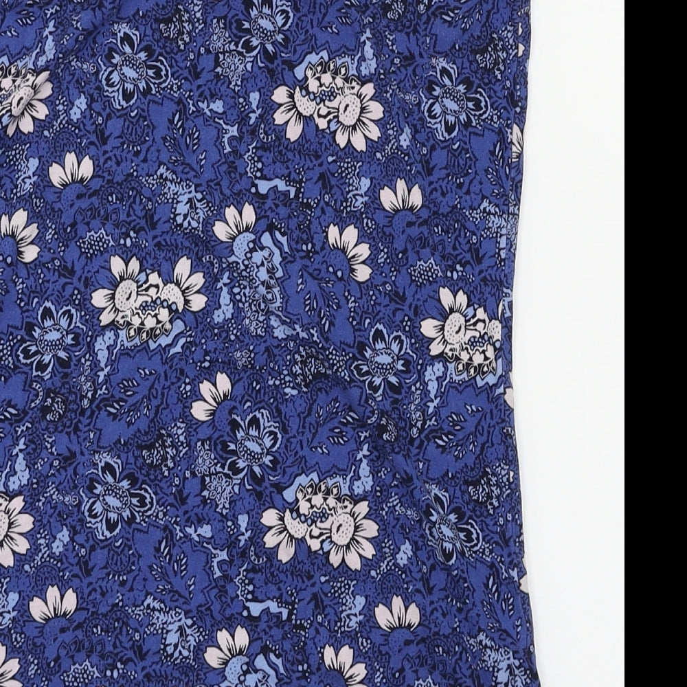 dunns Womens Blue Floral Basic T-Shirt Size S