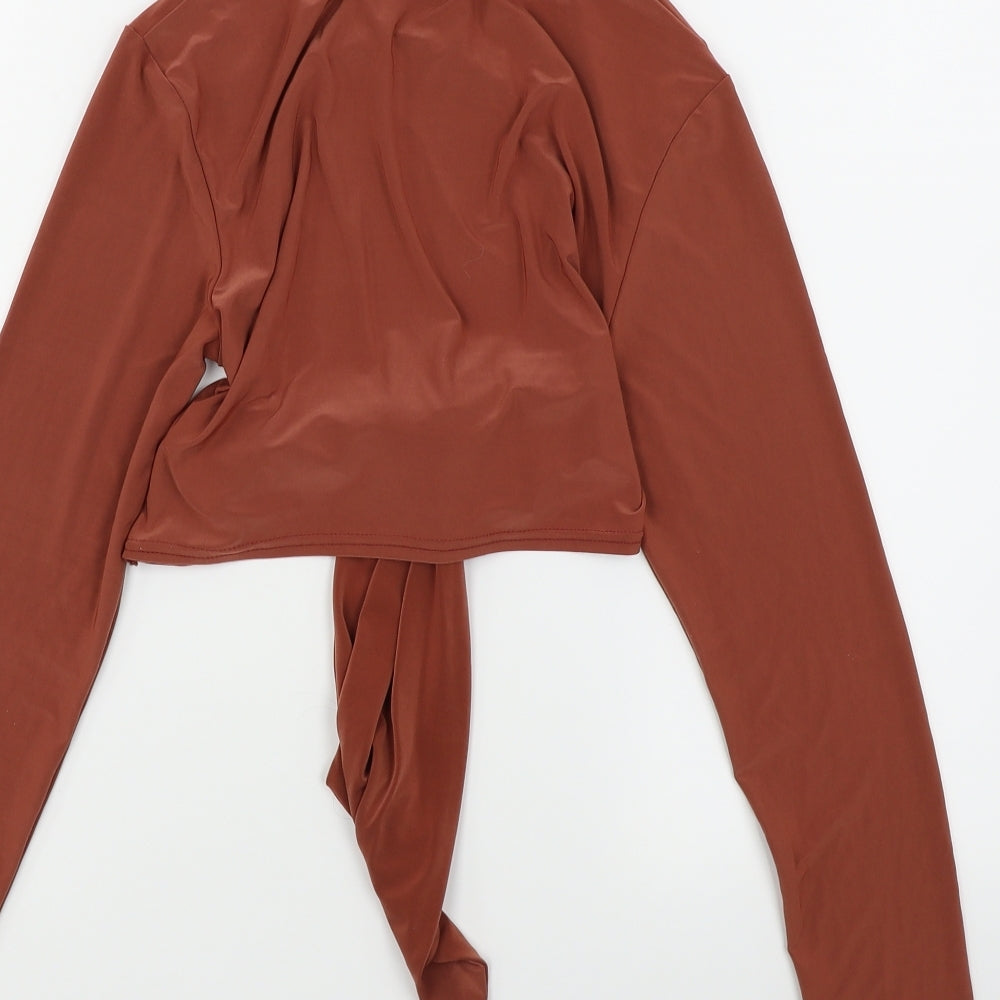Pretty Little Thing Womens Brown Cropped Blouse Size 10