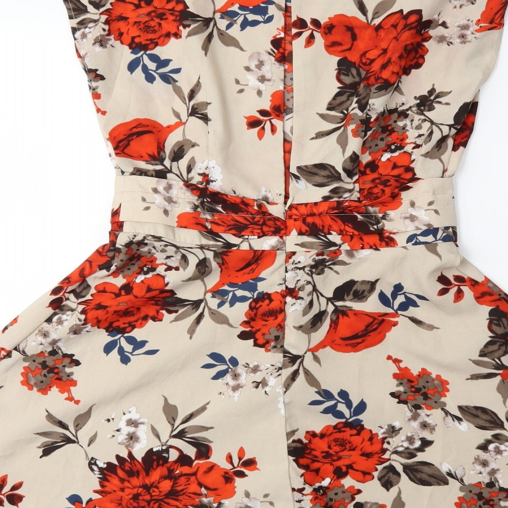 Exact Womens Beige Floral Fit & Flare Size S