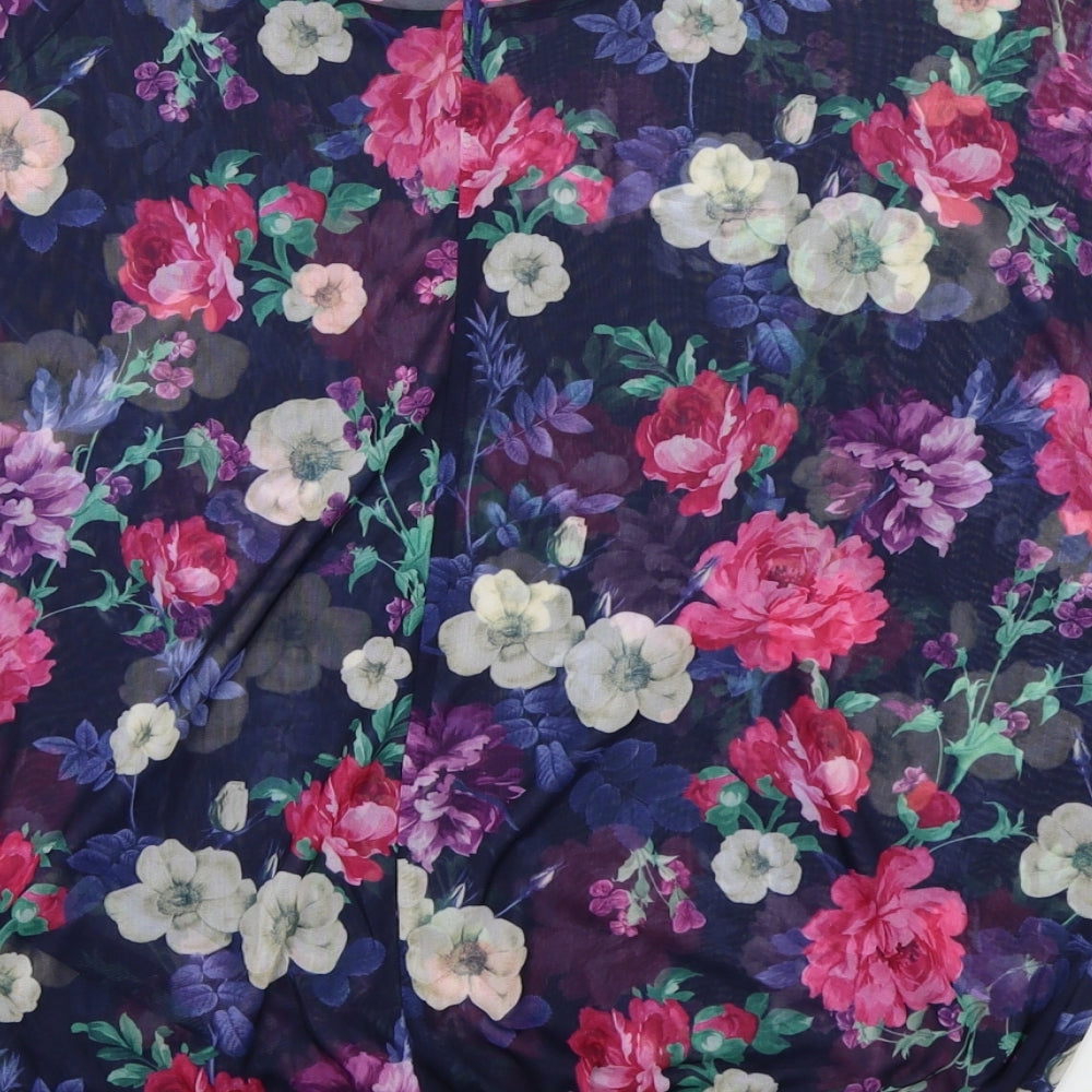Atmosphere Womens Blue Floral Mesh Basic Blouse Size 10