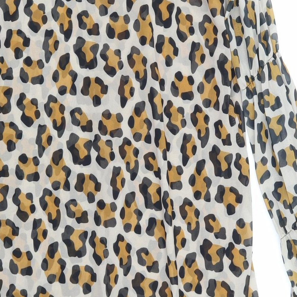orderplus Womens Brown Animal Print Basic Blouse Size XL