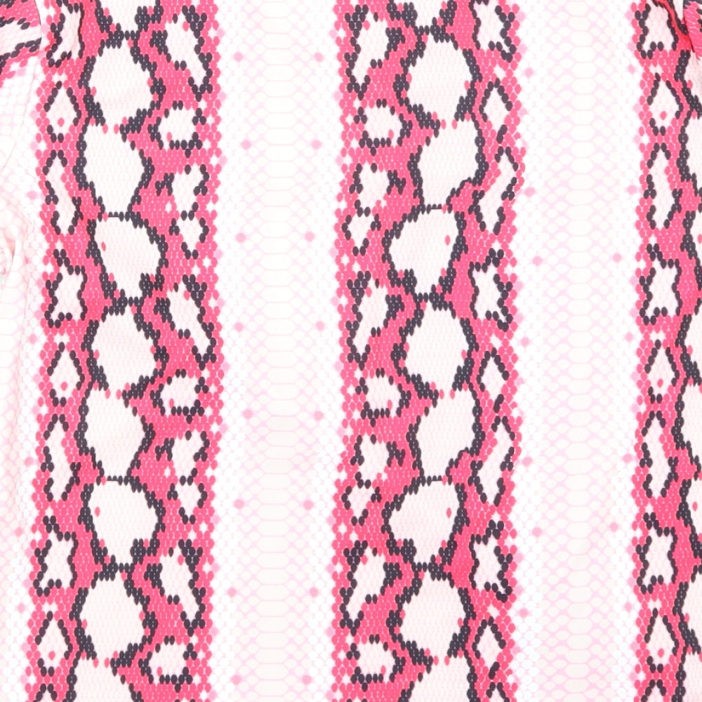 Moda Womens Pink Animal Print Basic T-Shirt Size 10