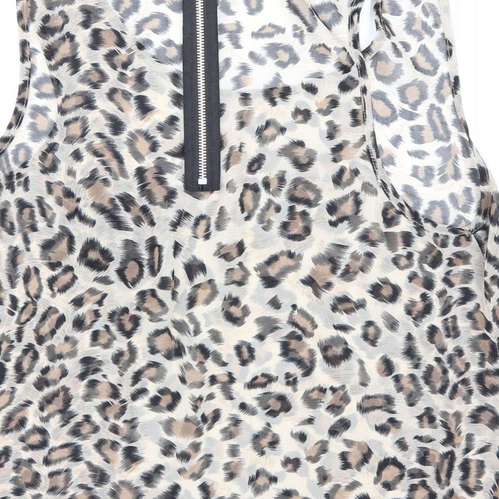 Cameo Rose Womens Brown Animal Print Mesh Basic Blouse Size 12