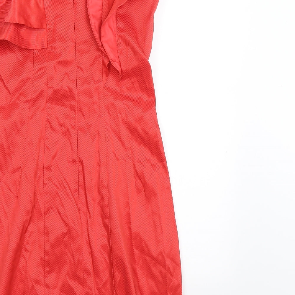 River Island Womens Red Striped Satin Bodycon Size 8 - RUFFLE, ONE SLEEVE
