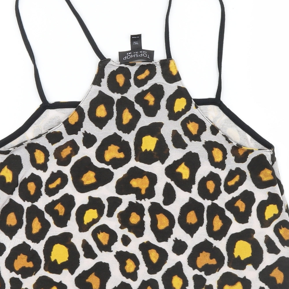 Topshop Womens Brown Animal Print Cropped T-Shirt Size 8