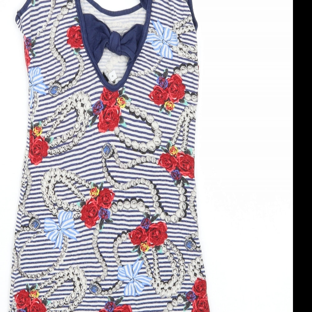 Newlook Womens Blue Striped Basic T-Shirt Size 8