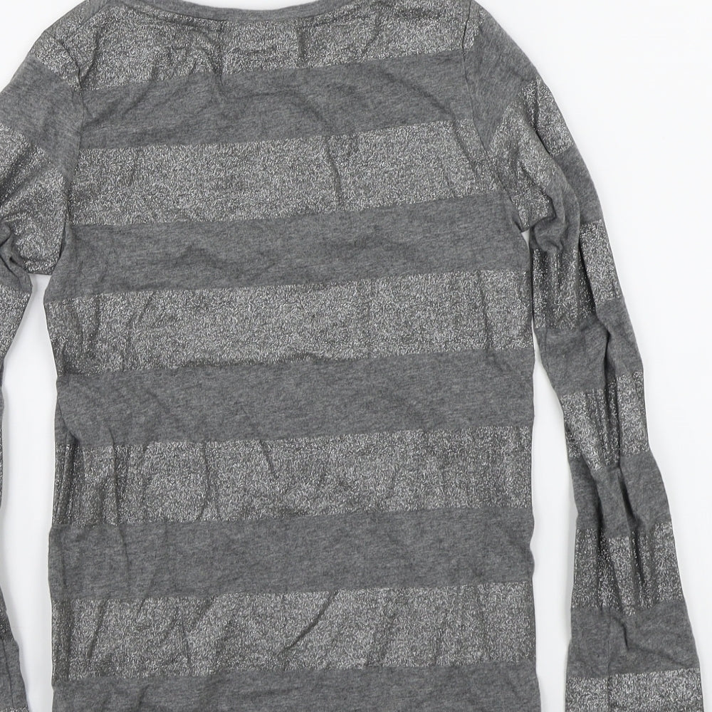 NEXT Girls Grey Striped Jersey Basic T-Shirt Size 9 Years